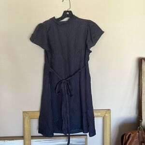 Women's BCBG Maxazria Midi Dress Size 10 Blue Tie Waist Short Sleeve Dress